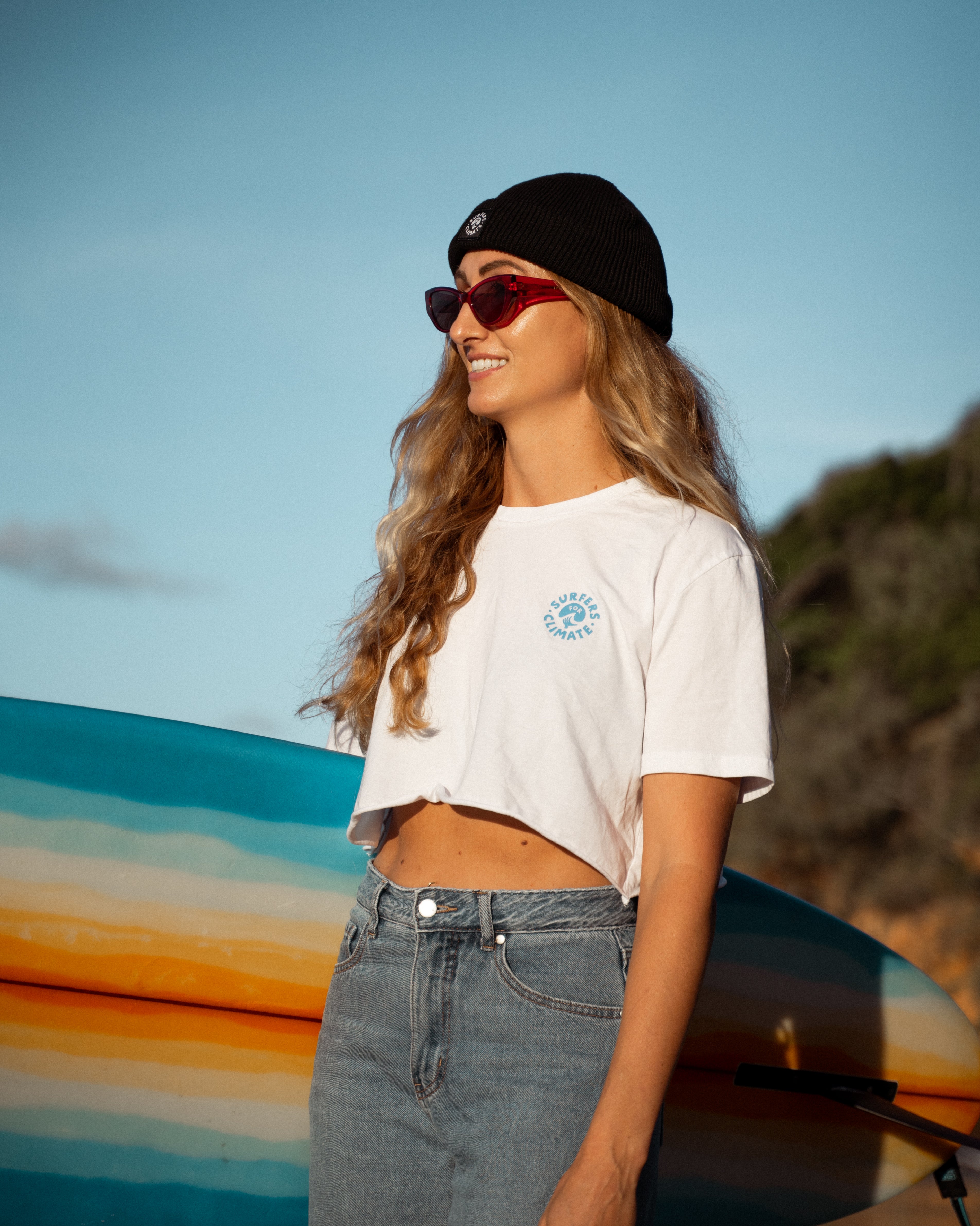 Surfers for Climate beanie made from 100% recycled plastic bottles from the Common Good Factory