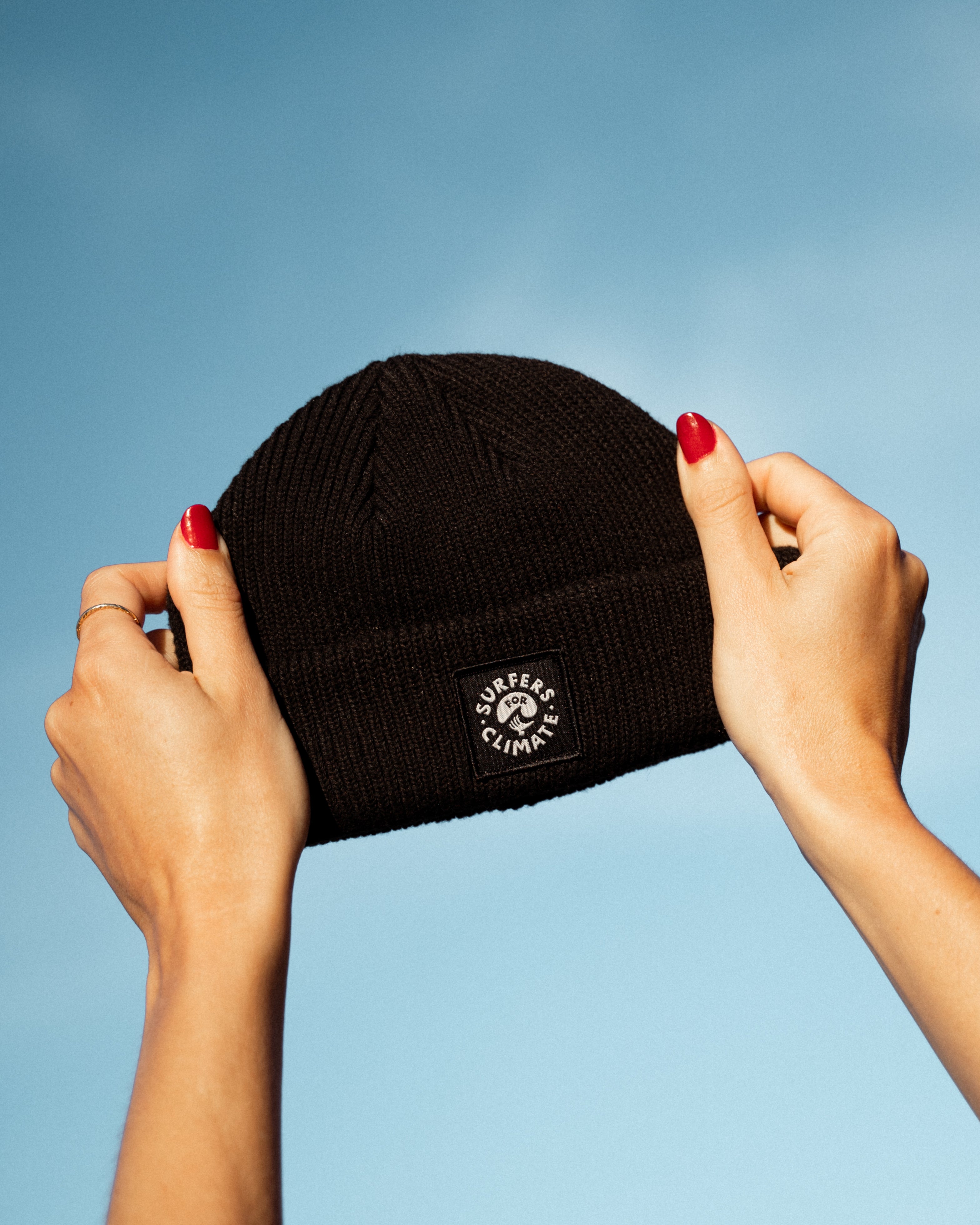 Surfers for Climate beanie made from 100% recycled plastic bottles from the Common Good Factory